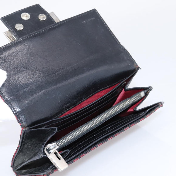FENDI Zucchino Canvas Bifold Wallet Red Silver SM0036 Auth 205529A