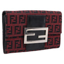 FENDI Zucchino Canvas Bifold Wallet Red Silver SM0036 Auth 205529A-1