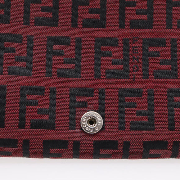 FENDI Zucchino Canvas Bifold Wallet Red Silver SM0036 Auth 205529A