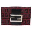 FENDI Zucchino Canvas Bifold Wallet Red Silver SM0036 Auth 205529A-13