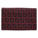 FENDI Zucchino Canvas Bifold Wallet Red Silver SM0036 Auth 205529A-2