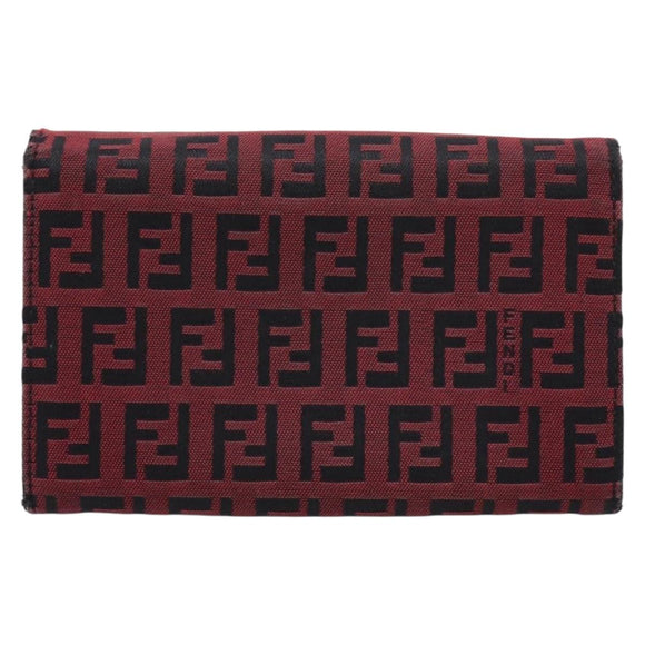 FENDI Zucchino Canvas Bifold Wallet Red Silver SM0036 Auth 205529A