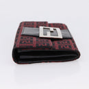 FENDI Zucchino Canvas Bifold Wallet Red Silver SM0036 Auth 205529A-3