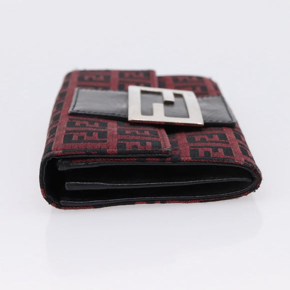 FENDI Zucchino Canvas Bifold Wallet Red Silver SM0036 Auth 205529A