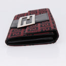 FENDI Zucchino Canvas Bifold Wallet Red Silver SM0036 Auth 205529A-4