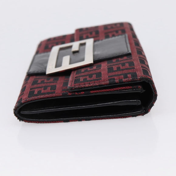 FENDI Zucchino Canvas Bifold Wallet Red Silver SM0036 Auth 205529A
