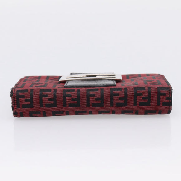 FENDI Zucchino Canvas Bifold Wallet Red Silver SM0036 Auth 205529A