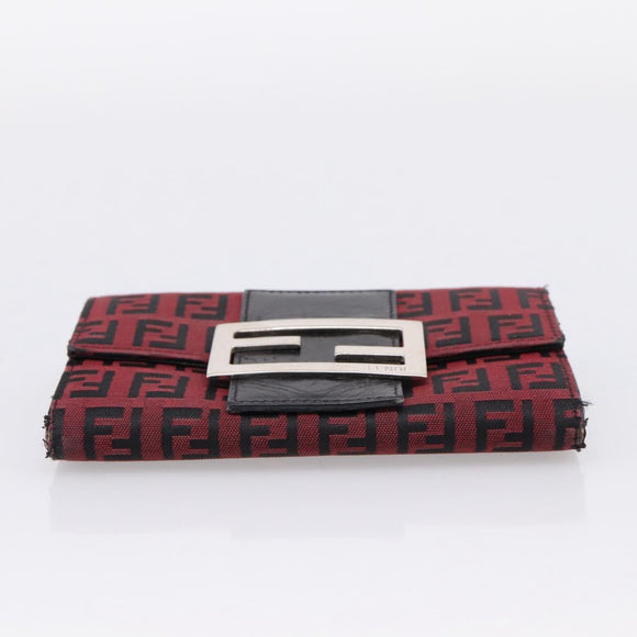 FENDI Zucchino Canvas Bifold Wallet Red Silver SM0036 Auth 205529A