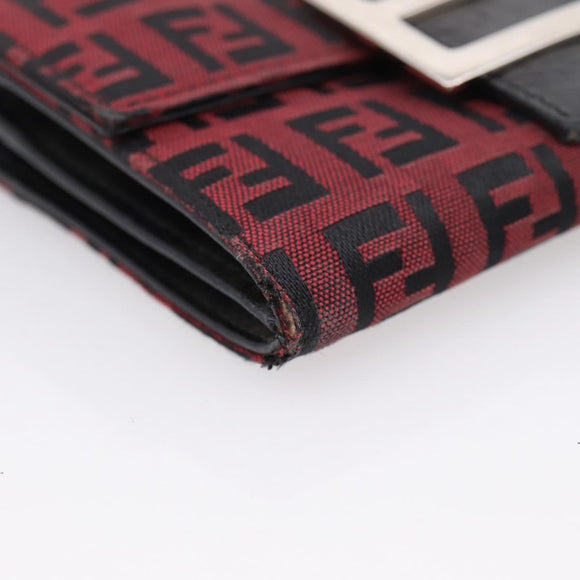 FENDI Zucchino Canvas Bifold Wallet Red Silver SM0036 Auth 205529A