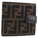 FENDI Zucca Canvas Bifold Wallet Black Brown Auth 205532V-1