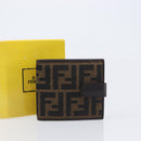 FENDI Zucca Canvas Bifold Wallet Black Brown Auth 205532V-12