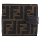 FENDI Zucca Canvas Bifold Wallet Black Brown Auth 205532V-13
