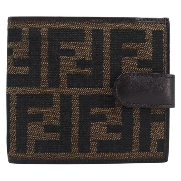 FENDI Zucca Canvas Bifold Wallet Black Brown Auth 205532V