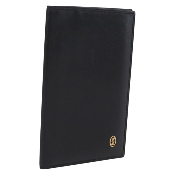 Cartier Card Case Leather Black Gold Auth 205544V