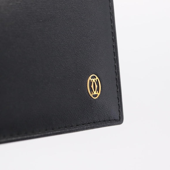 Cartier Card Case Leather Black Gold Auth 205544V