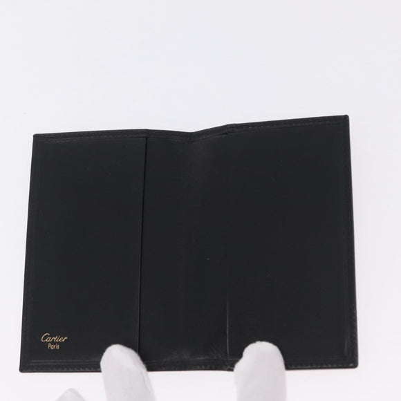 Cartier Card Case Leather Black Gold Auth 205544V