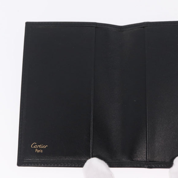 Cartier Card Case Leather Black Gold Auth 205544V
