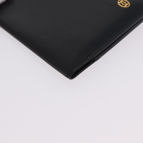 Cartier Card Case Leather Black Gold Auth 205544V