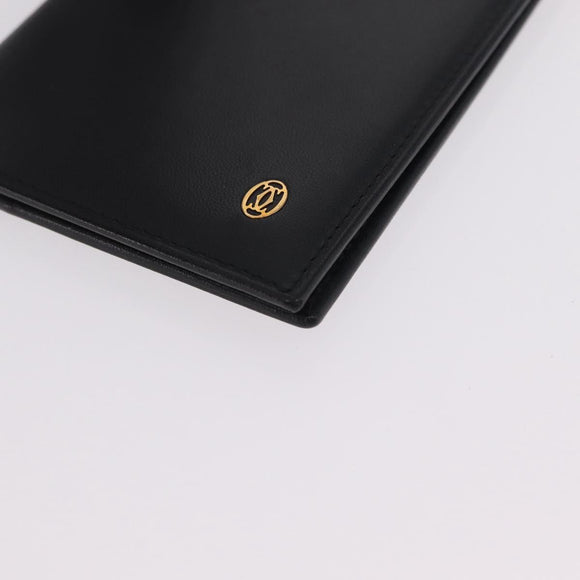 Cartier Card Case Leather Black Gold Auth 205544V