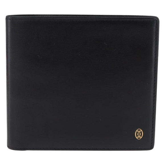 Cartier Bifold Wallet Leather Black Gold Auth 205547V