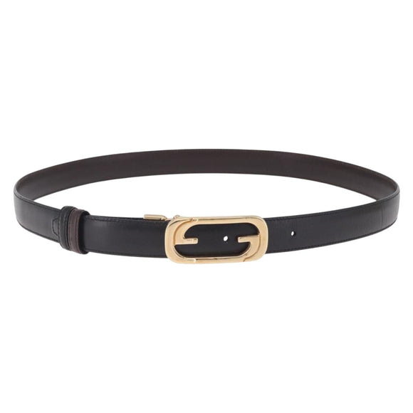 GUCCI Belt Leather 44.1"" Black Gold Auth 205723