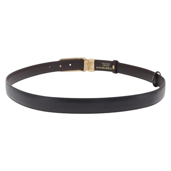 GUCCI Belt Leather 44.1"" Black Gold Auth 205723