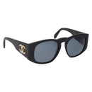 CHANEL Sunglasses plastic Black Gold CC Auth 205726-1