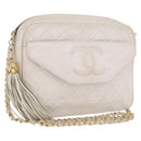 CHANEL Matelasse Chain Shoulder Bag Lamb Skin White Gold CC Auth 205734-1