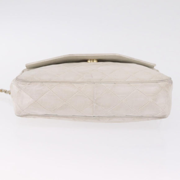 CHANEL Matelasse Chain Shoulder Bag Lamb Skin White Gold CC Auth 205734