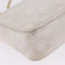 CHANEL Matelasse Chain Shoulder Bag Lamb Skin White Gold CC Auth 205734-14