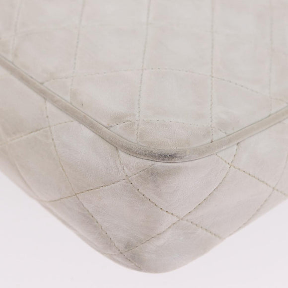 CHANEL Matelasse Chain Shoulder Bag Lamb Skin White Gold CC Auth 205734