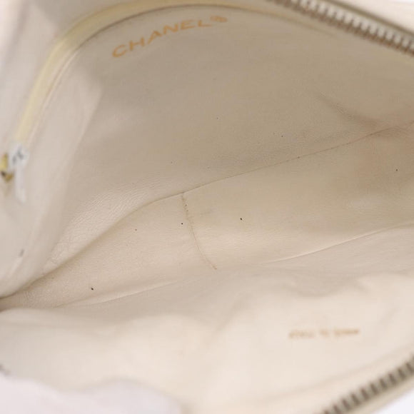 CHANEL Matelasse Chain Shoulder Bag Lamb Skin White Gold CC Auth 205734