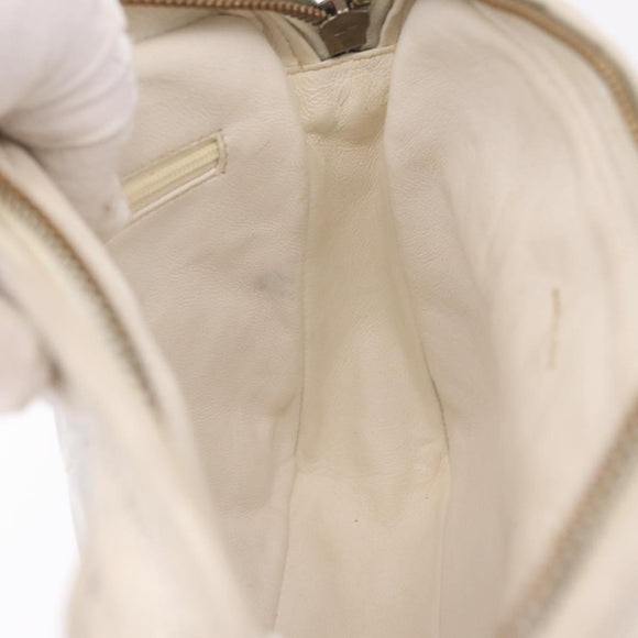 CHANEL Matelasse Chain Shoulder Bag Lamb Skin White Gold CC Auth 205734