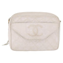 CHANEL Matelasse Chain Shoulder Bag Lamb Skin White Gold CC Auth 205734-2