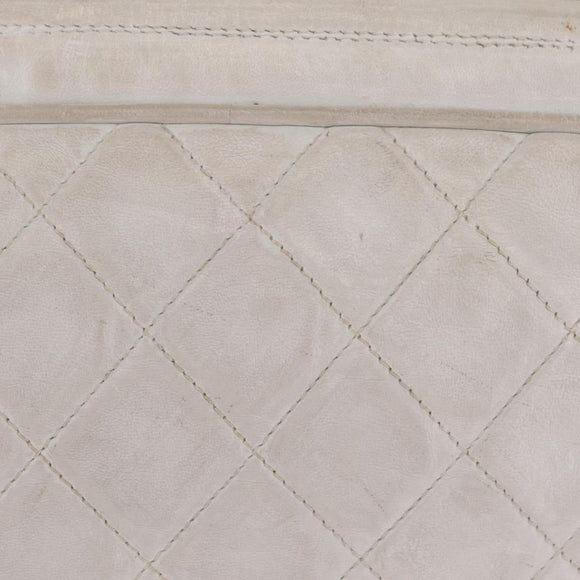 CHANEL Matelasse Chain Shoulder Bag Lamb Skin White Gold CC Auth 205734