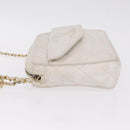 CHANEL Matelasse Chain Shoulder Bag Lamb Skin White Gold CC Auth 205734-6
