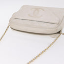 CHANEL Matelasse Chain Shoulder Bag Lamb Skin White Gold CC Auth 205734-7