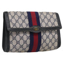 GUCCI GG Supreme Sherry Line Clutch Bag PVC Navy 84 01 006 Auth 205735-1