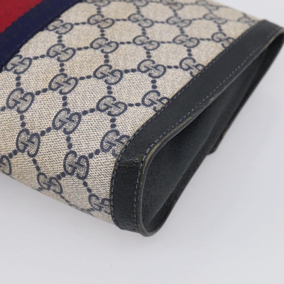 GUCCI GG Supreme Sherry Line Clutch Bag PVC Navy 84 01 006 Auth 205735
