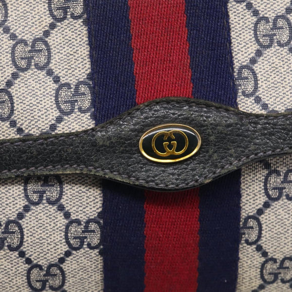 GUCCI GG Supreme Sherry Line Clutch Bag PVC Navy 84 01 006 Auth 205735