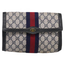 GUCCI GG Supreme Sherry Line Clutch Bag PVC Navy 84 01 006 Auth 205735-2