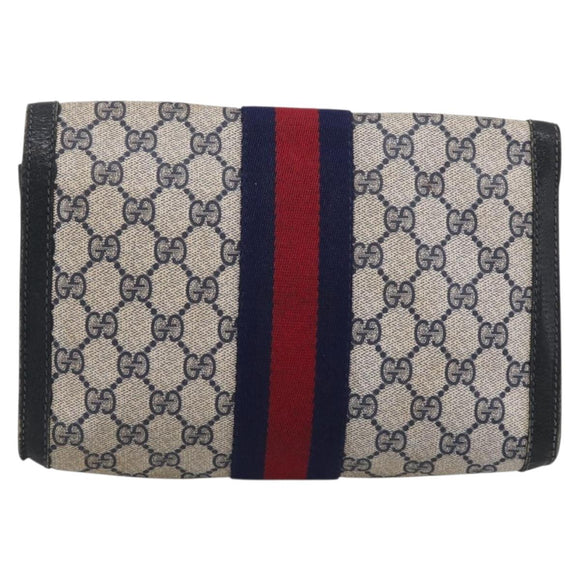 GUCCI GG Supreme Sherry Line Clutch Bag PVC Navy 84 01 006 Auth 205735