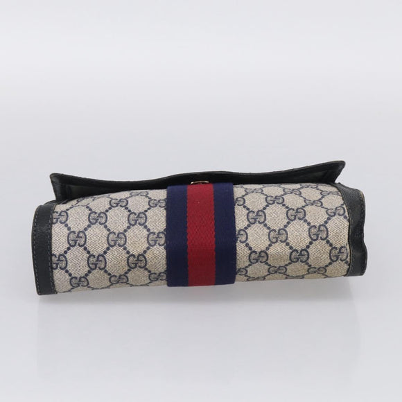 GUCCI GG Supreme Sherry Line Clutch Bag PVC Navy 84 01 006 Auth 205735
