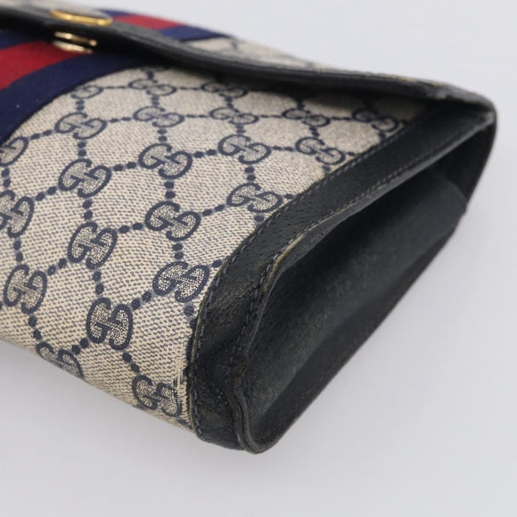 GUCCI GG Supreme Sherry Line Clutch Bag PVC Navy 84 01 006 Auth 205735
