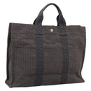 HERMES Her Line MM Hand Bag Canvas Gray Silver Auth 205800A-1
