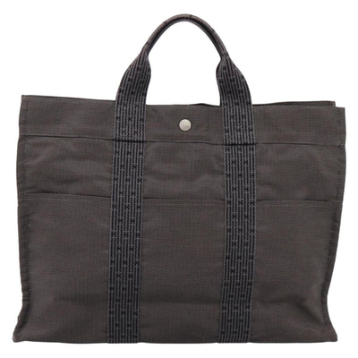 HERMES Her Line MM Hand Bag Canvas Gray Silver Auth 205800A - 0
