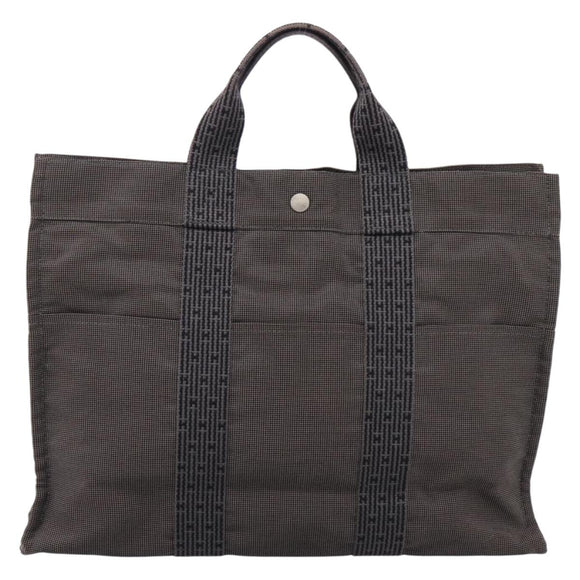 HERMES Her Line MM Hand Bag Canvas Gray Silver Auth 205800A