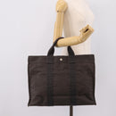 HERMES Her Line MM Hand Bag Canvas Gray Silver Auth 205800A-20