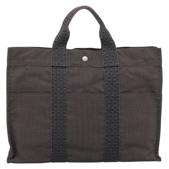 HERMES Her Line MM Hand Bag Canvas Gray Silver Auth 205800A