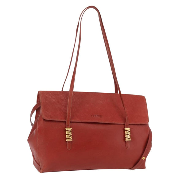LOEWE Velazquez Tote Bag Leather 2way Red Gold Tone Auth 205801A